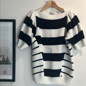 Black and White Crew Neck Striped Sweater